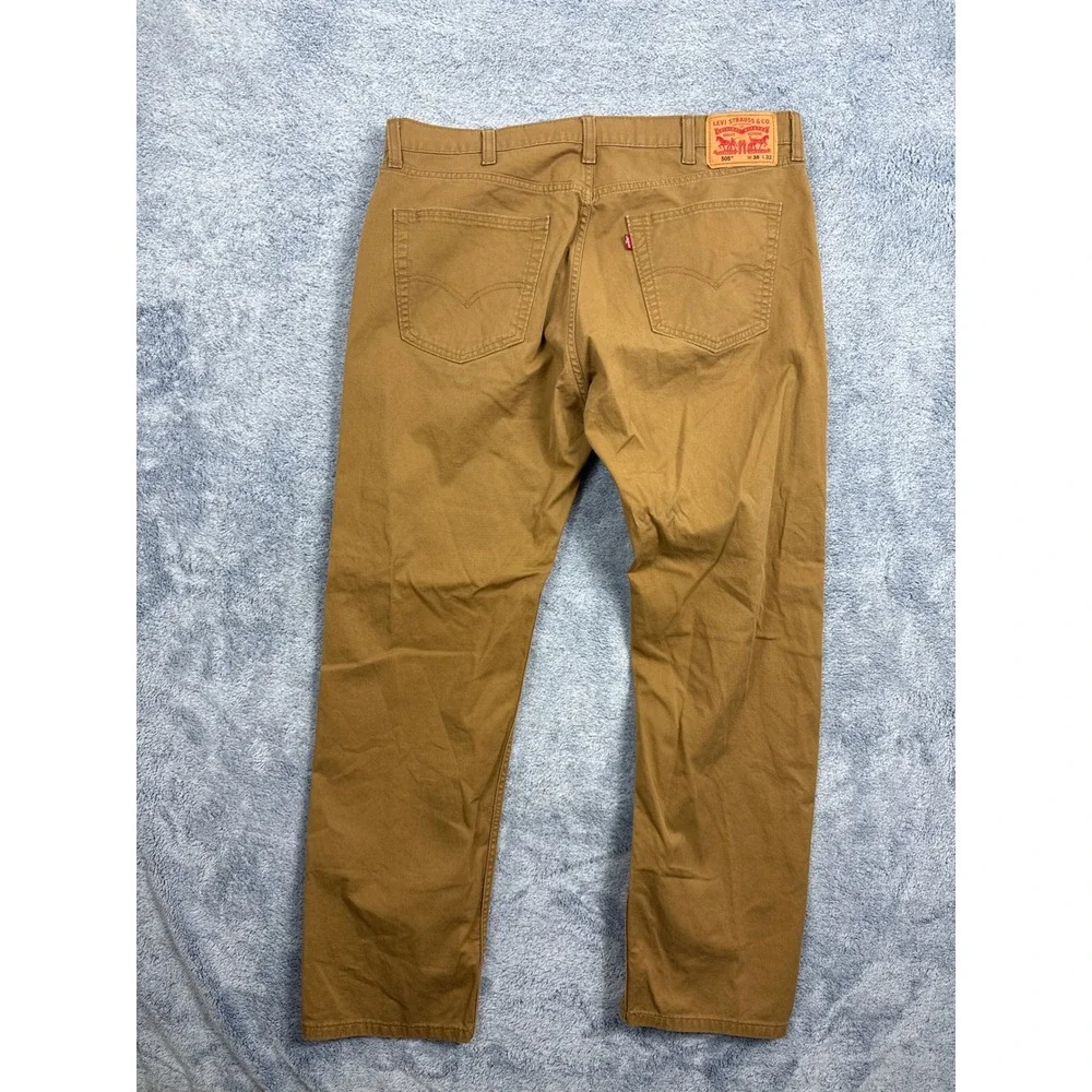 Levis 505 Regular Fit Pants Mens 38x32 Brown Straight Leg Twill Trousers 9388